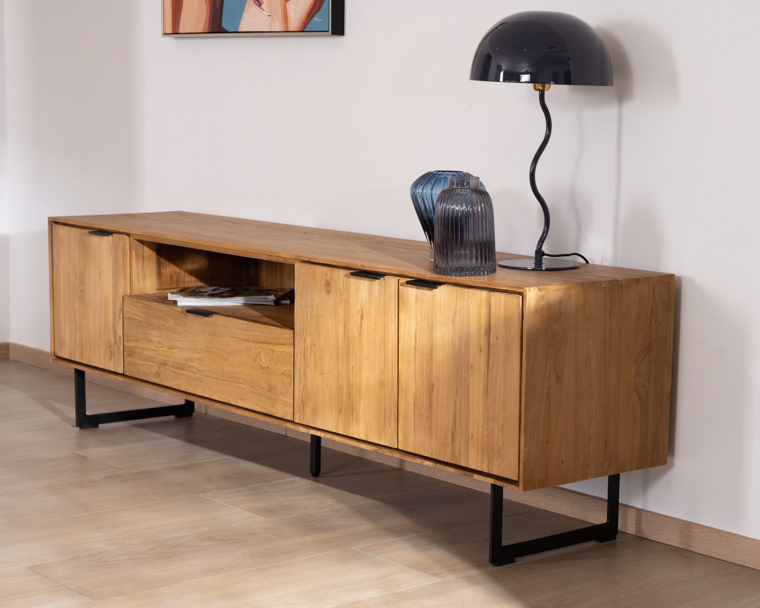 Porta TV grande 200 cm "Bahia" in teak di recupero, stile retrò