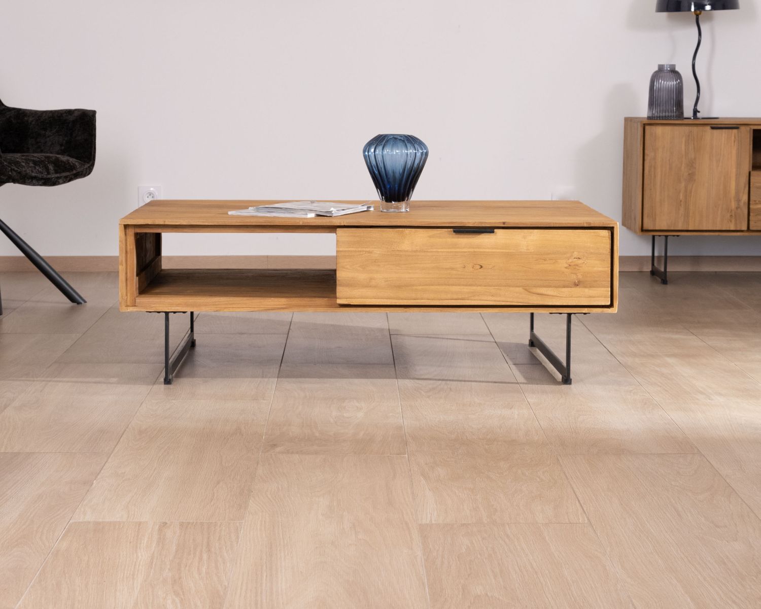 Tavolino "Bahia" con contenitore, teak naturale