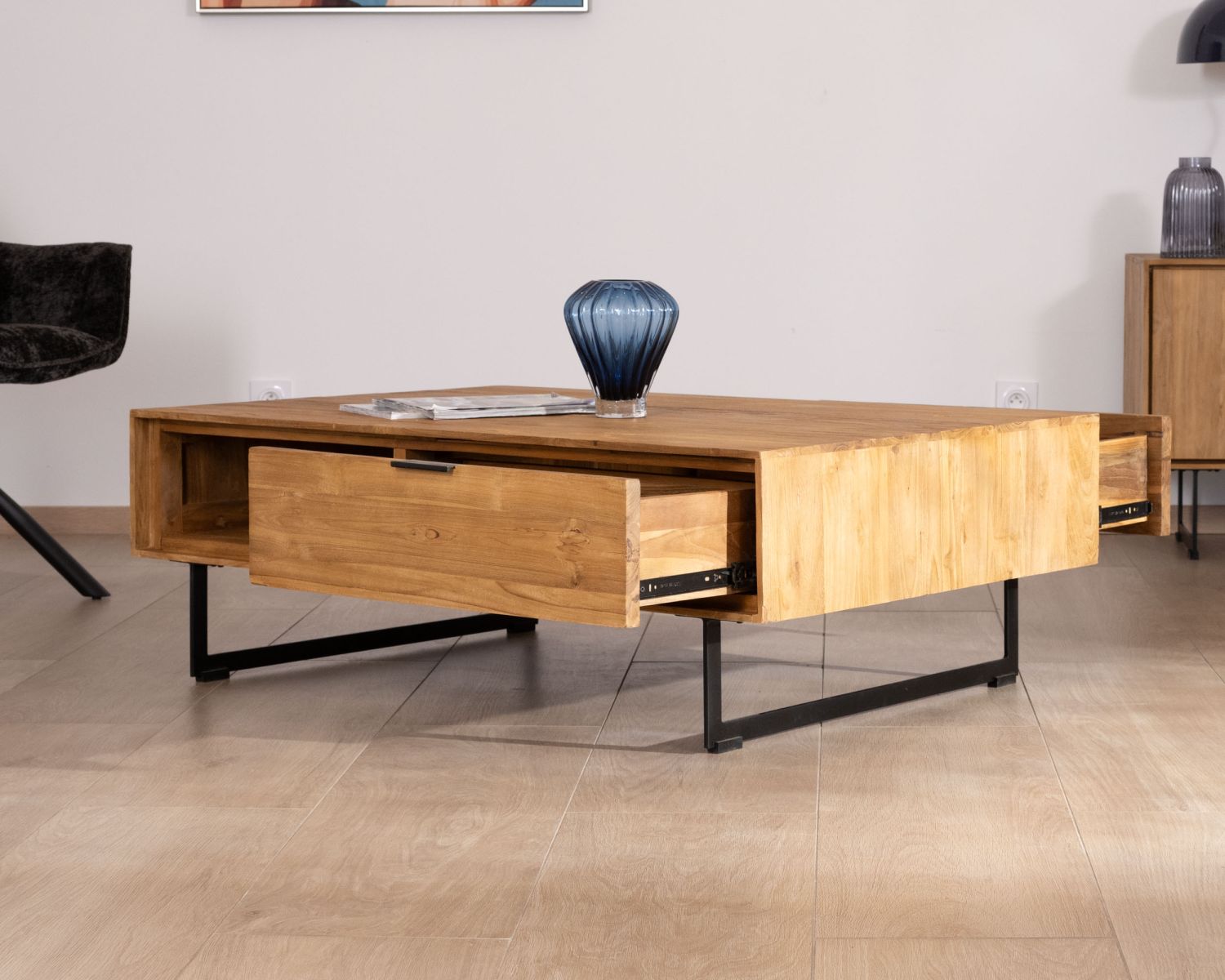 Tavolino "Bahia" con contenitore, teak naturale