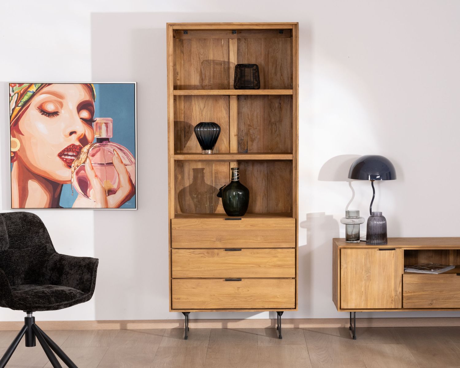 Libreria in teak stile retrò "Bahia", 3 livelli