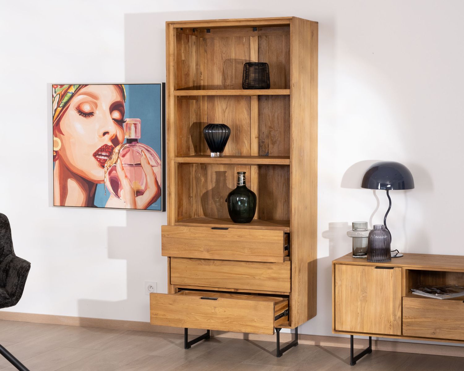 Libreria in teak stile retrò "Bahia", 3 livelli
