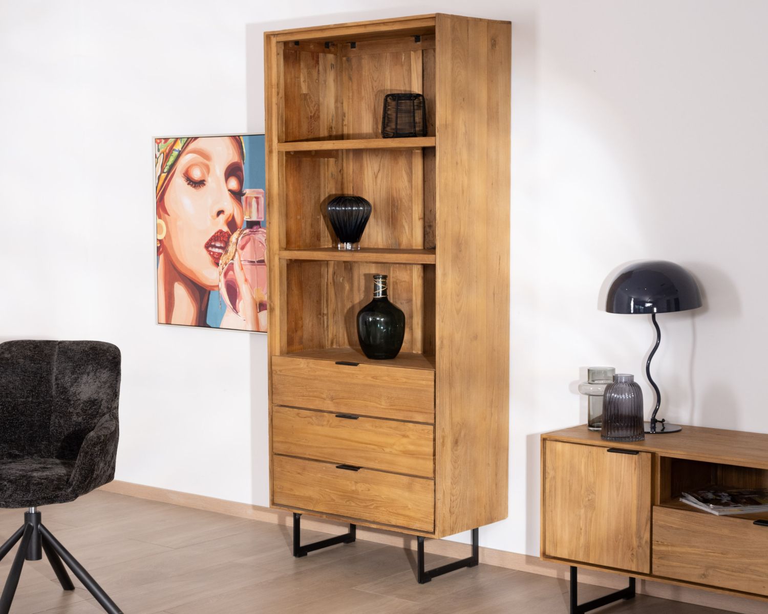 Libreria in teak stile retrò "Bahia", 3 livelli