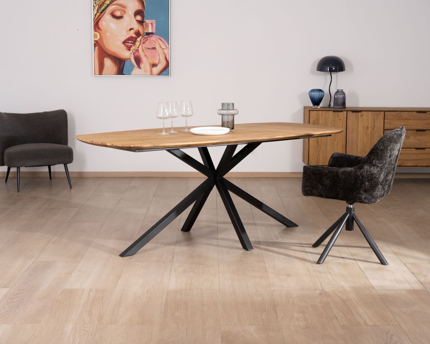 Tavolo da pranzo da barca "Bahia" da 200 cm in teak rigenerato e gambe in Mikado