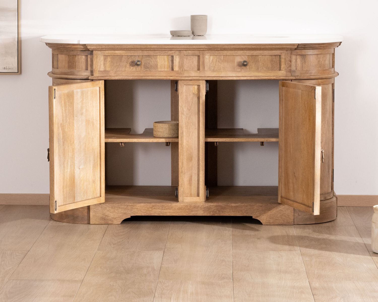 Mobiletto doppio "Eglantine" in legno e quarzo 150 cm