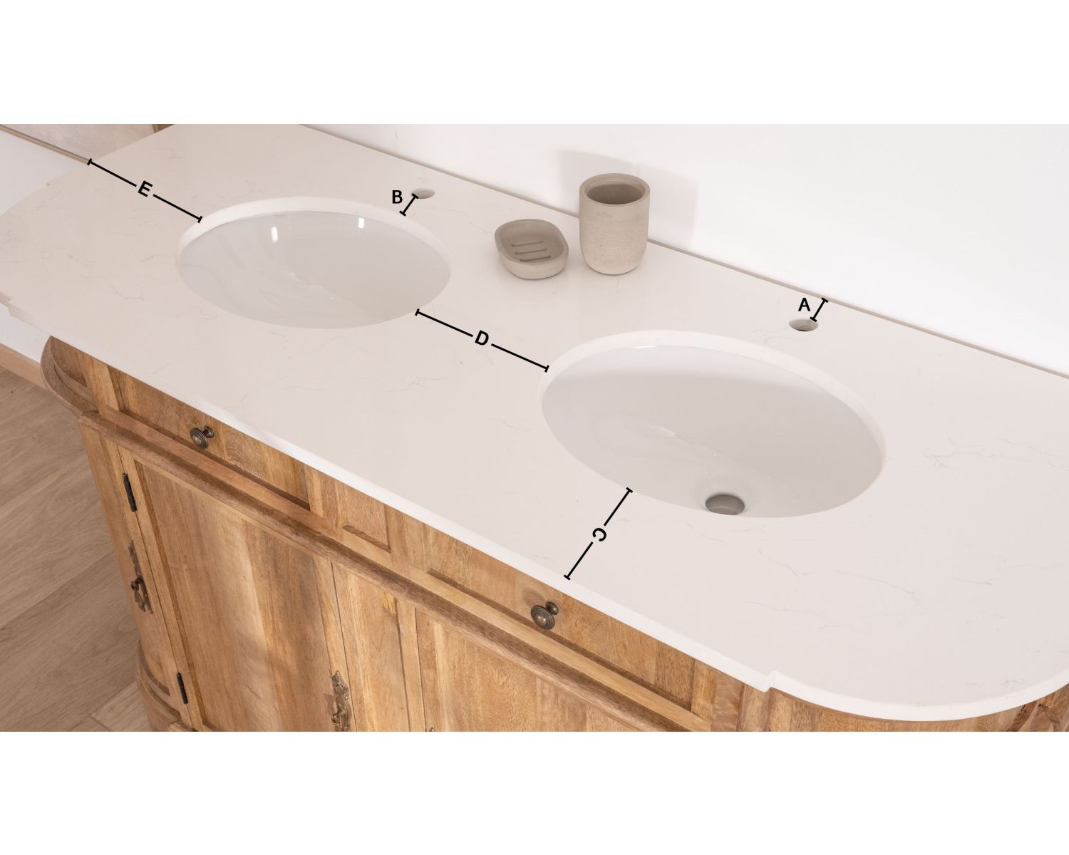 Mobiletto doppio "Eglantine" in legno e quarzo 150 cm