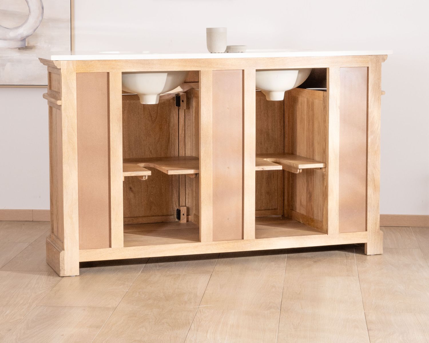 Mobiletto doppio "Eglantine" in legno e quarzo 150 cm