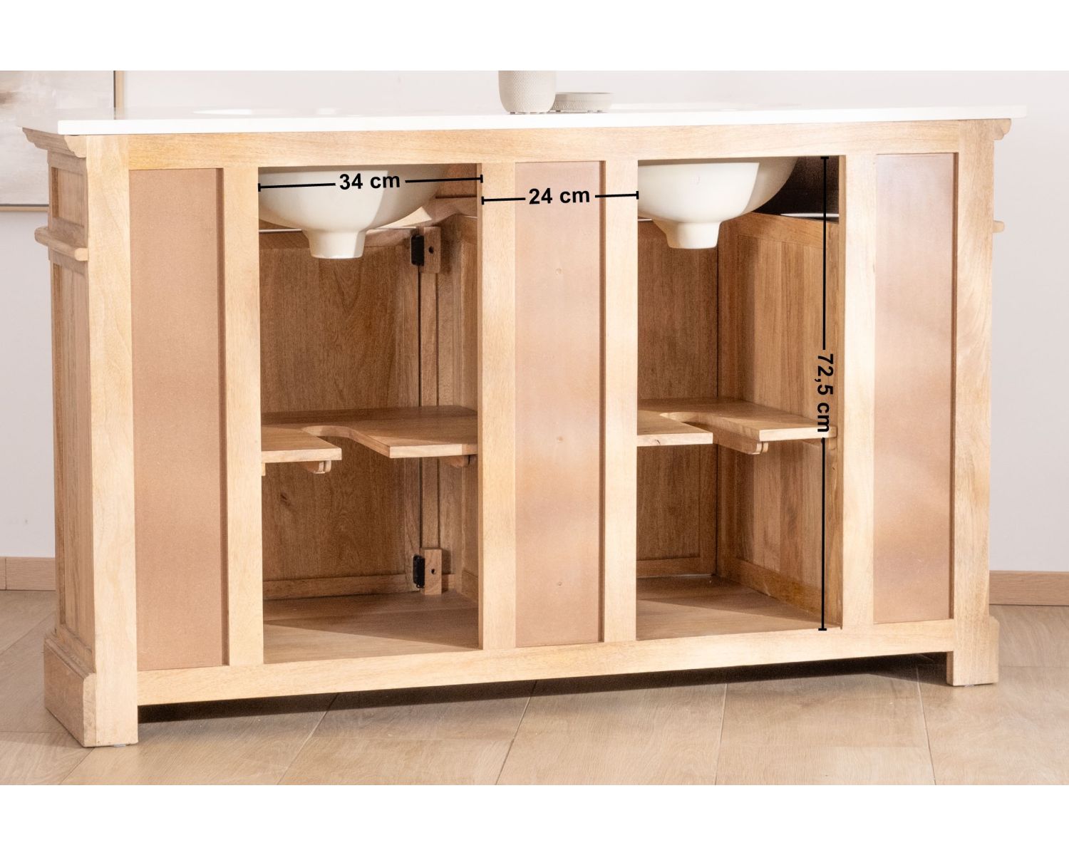 Mobiletto doppio "Eglantine" in legno e quarzo 150 cm