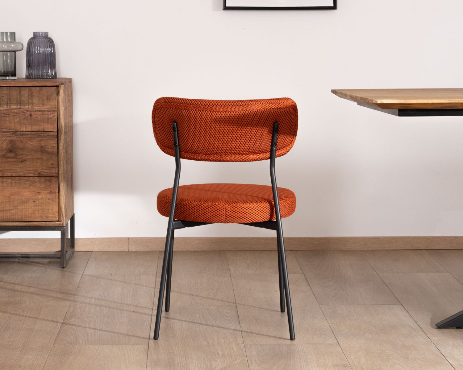 Set di 2 sedie da pranzo in stile retrò "Lato" in tessuto terracotta e gambe in metallo 