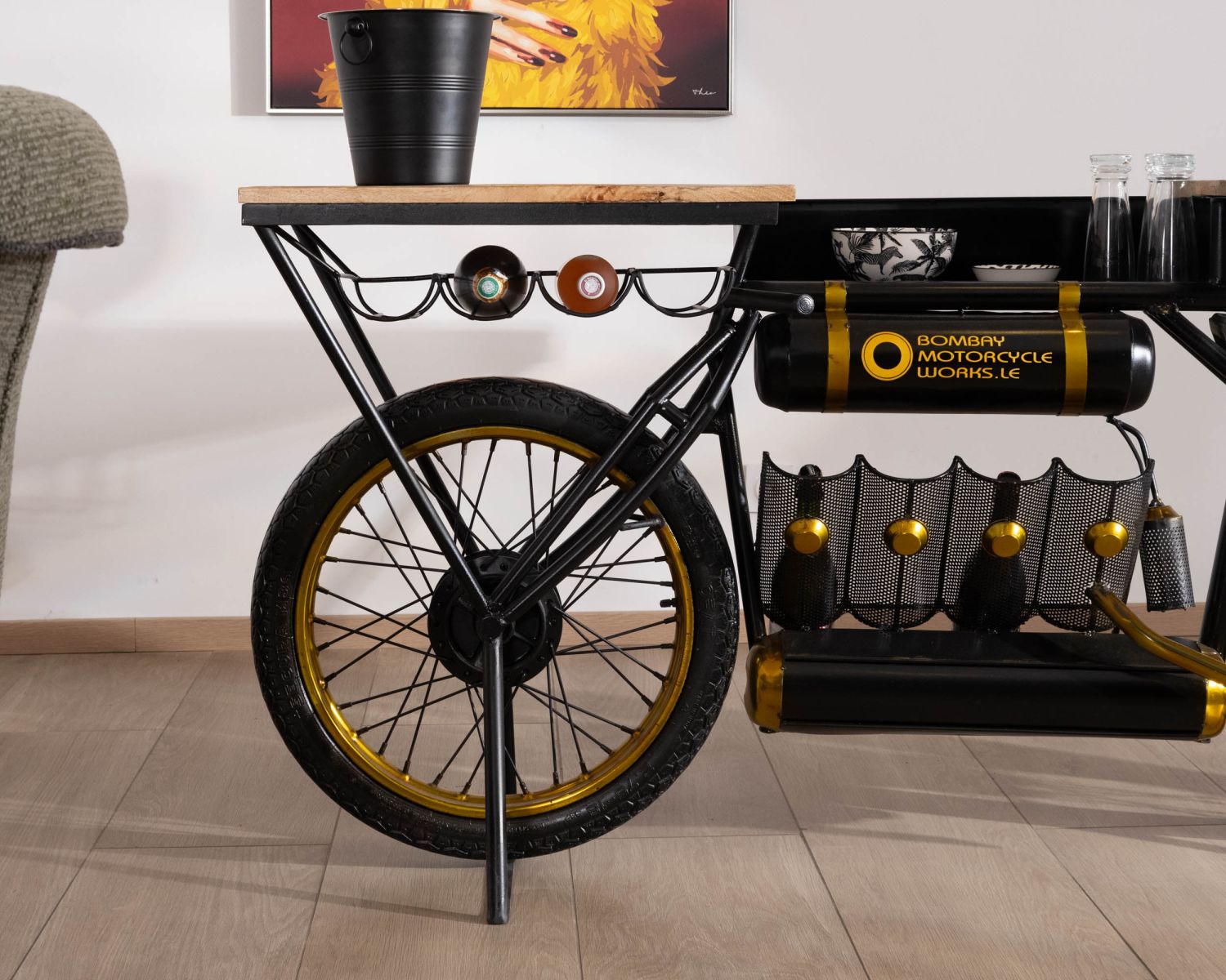 Console per moto "Crazy" ultra originale in legno e metallo nero d'epoca