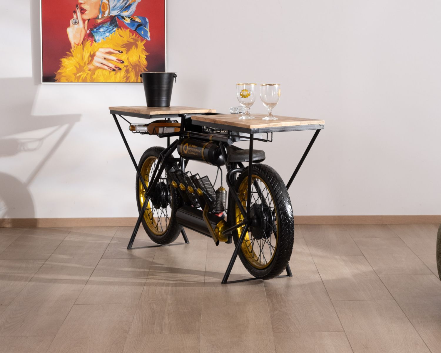 Console per moto "Crazy" ultra originale in legno e metallo nero d'epoca