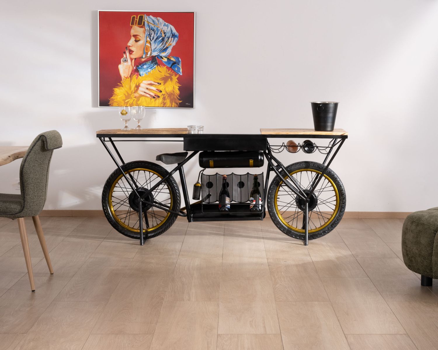 Console per moto "Crazy" ultra originale in legno e metallo nero d'epoca