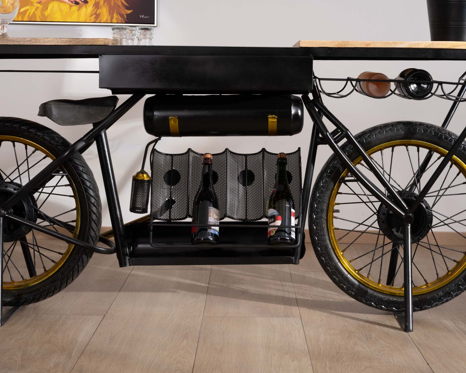 Console per moto "Crazy" ultra originale in legno e metallo nero d'epoca