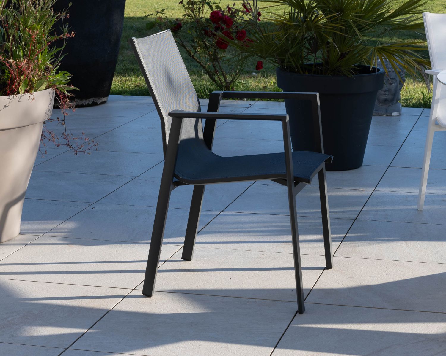 Sedia da giardino "Campobello" in alluminio e tessuto color antracite