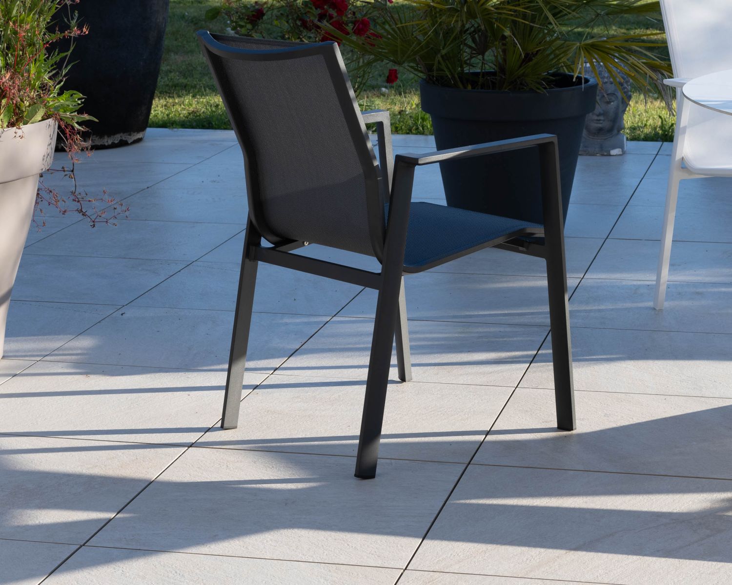 Sedia da giardino "Campobello" in alluminio e tessuto color antracite