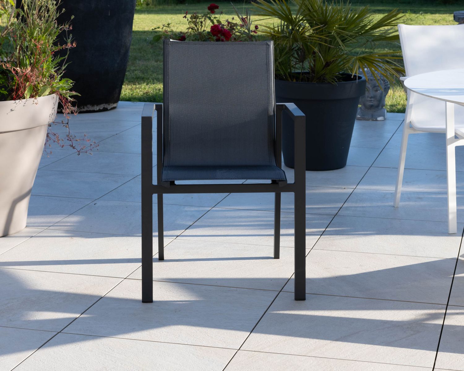 Sedia da giardino "Campobello" in alluminio e tessuto color antracite