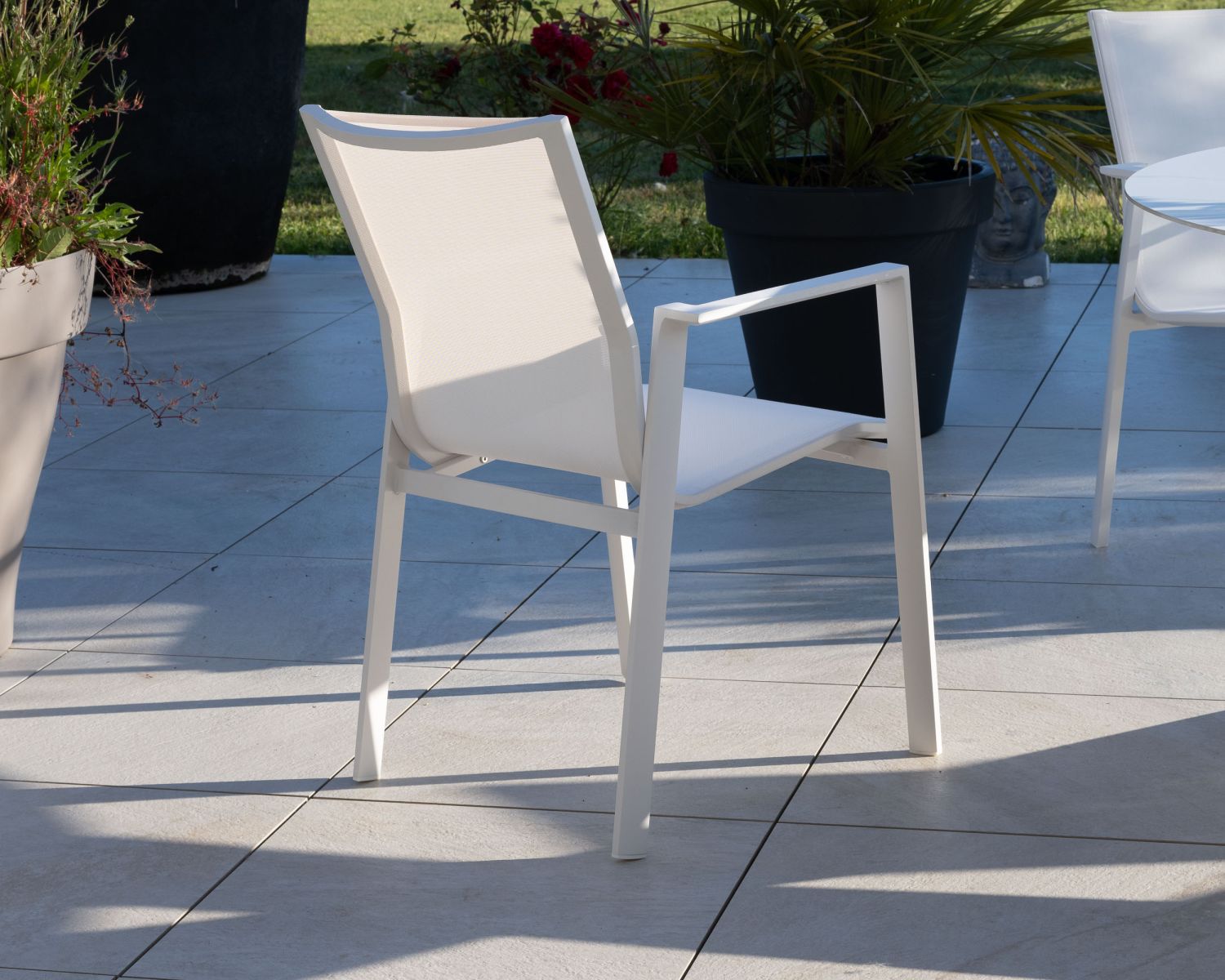 Sedia da giardino di design "Campobello" in alluminio bianco e textilene