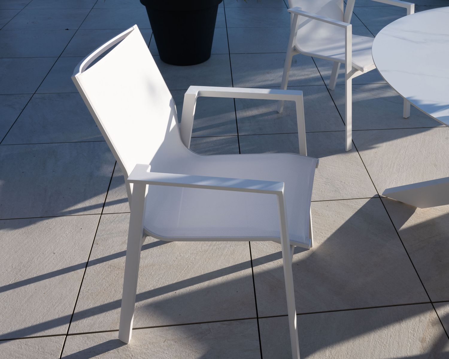 Sedia da giardino di design "Campobello" in alluminio bianco e textilene