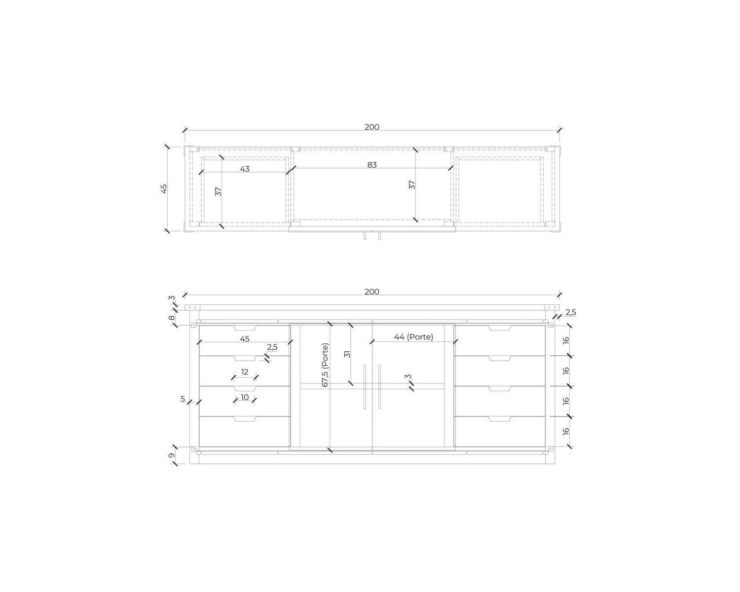 Buffet "Caractère" in metallo e legno da 200 cm con ante scorrevoli