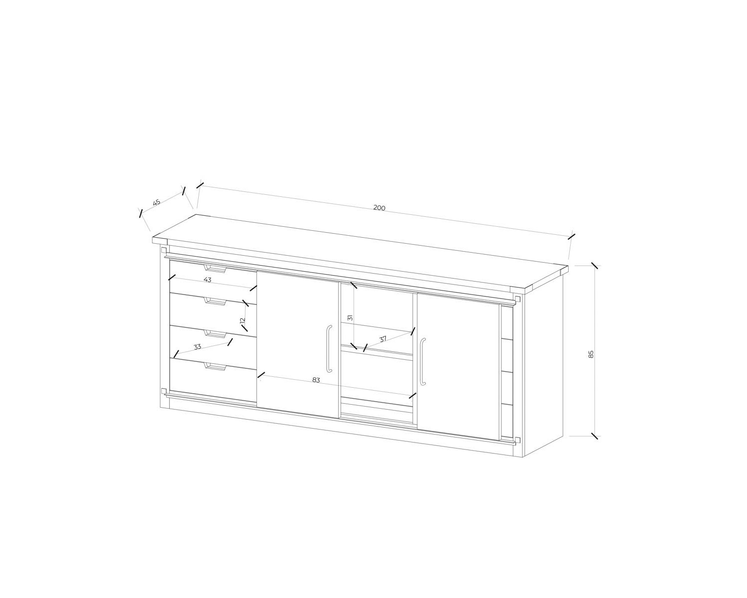 Buffet "Caractère" in metallo e legno da 200 cm con ante scorrevoli