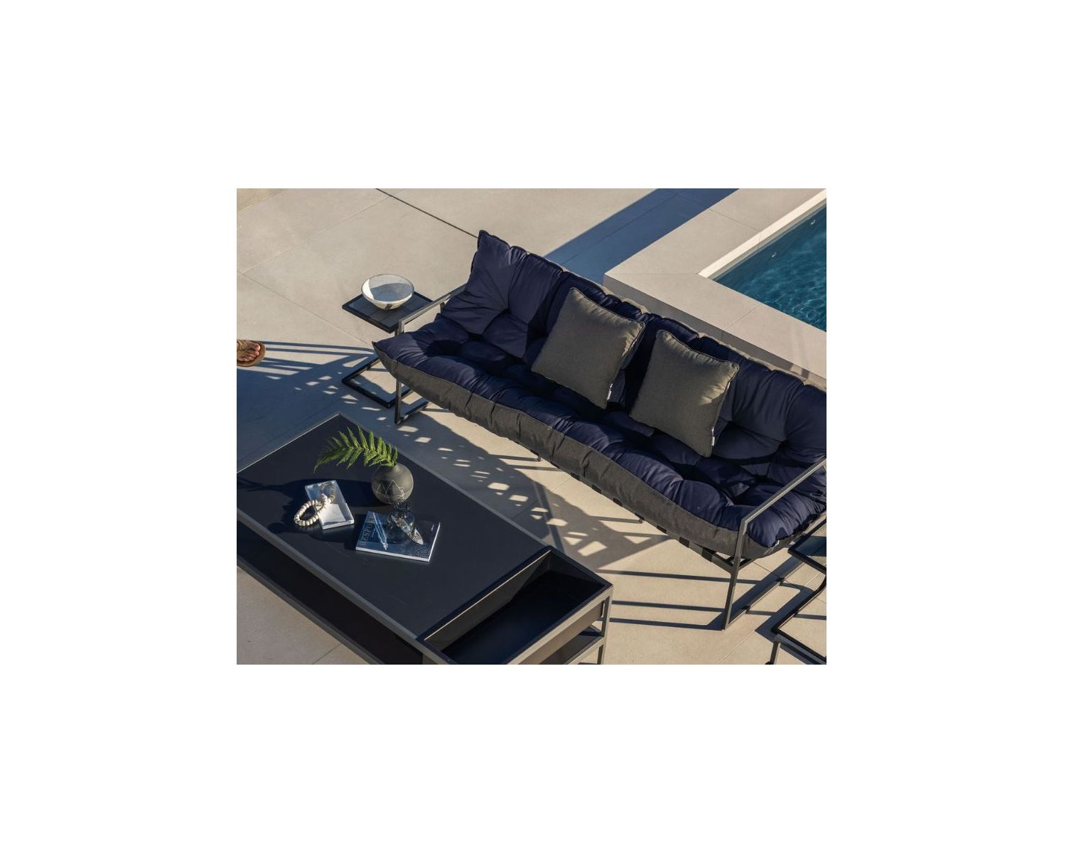 Divano reclinabile a 3 posti "Maluku Island" per terrazza e giardino in alluminio blu e grigio