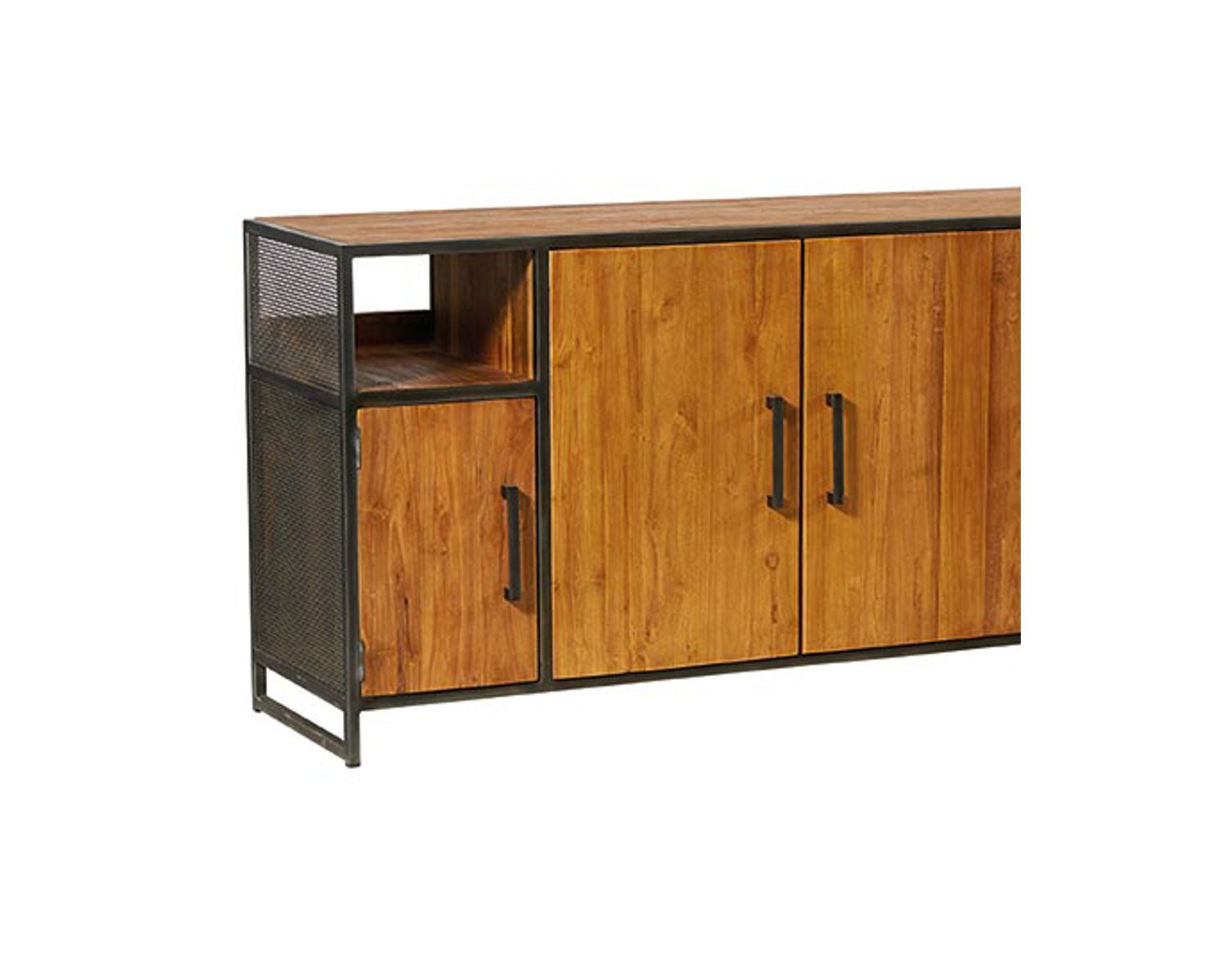 Credenza grande a 5 ante "Athena" in teak naturale rigenerato e metallo