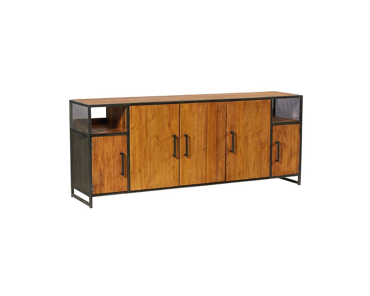 Credenza grande a 5 ante "Athena" in teak naturale rigenerato e metallo