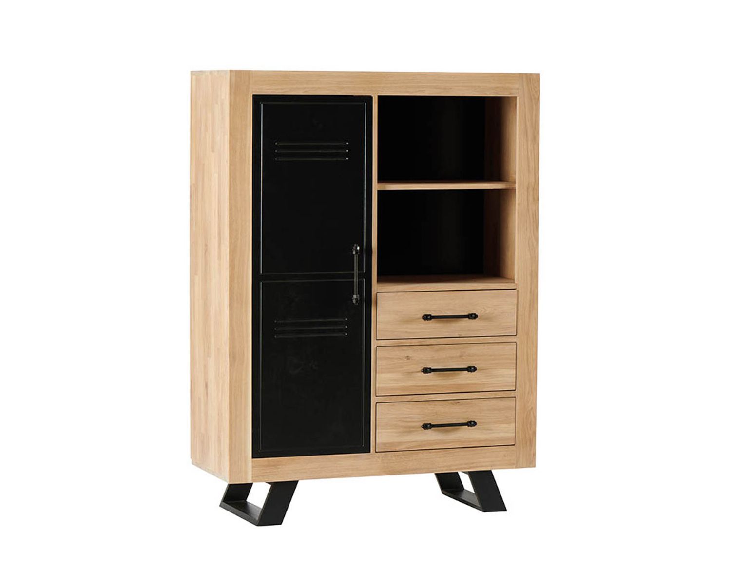 Mobile contenitore "Davos" in rovere massiccio bicolore in stile industriale