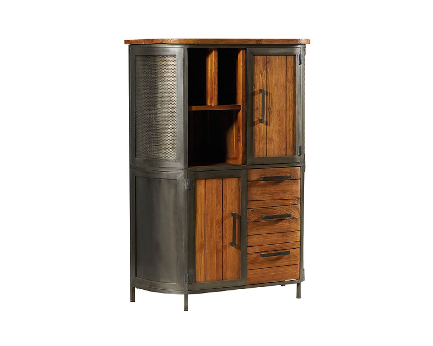 Credenza industriale "Hepley" in teak massiccio e metallo