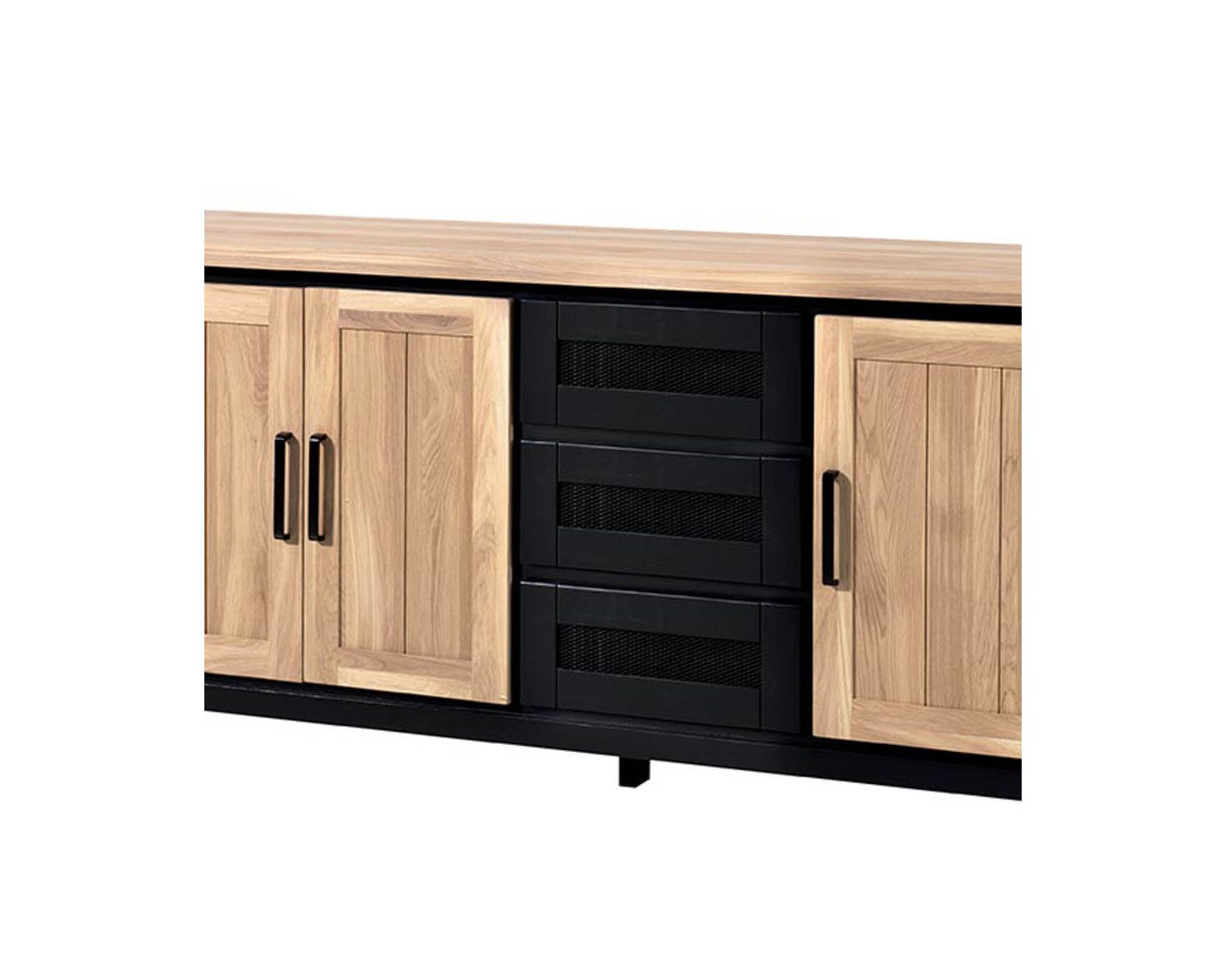 Grande credenza bicolore in stile loft "Ashland" in legno massiccio e metallo