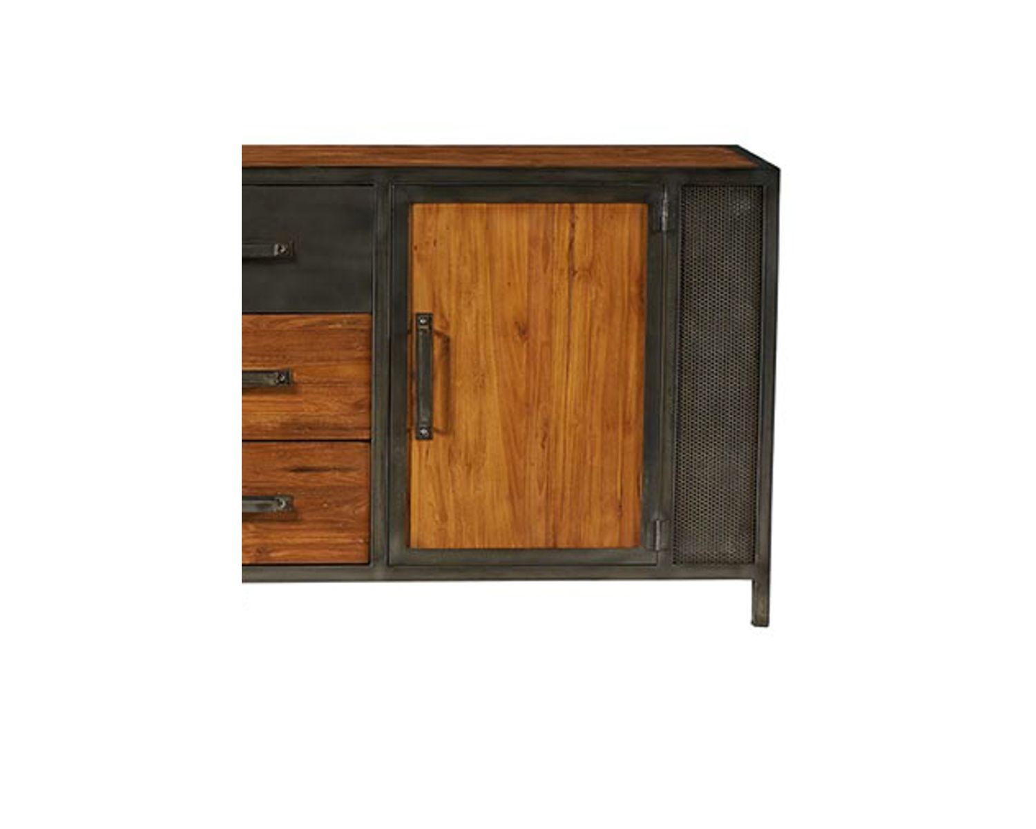 Credenza "Talmo" in teak massiccio di recupero e ferro anticato, 200 cm