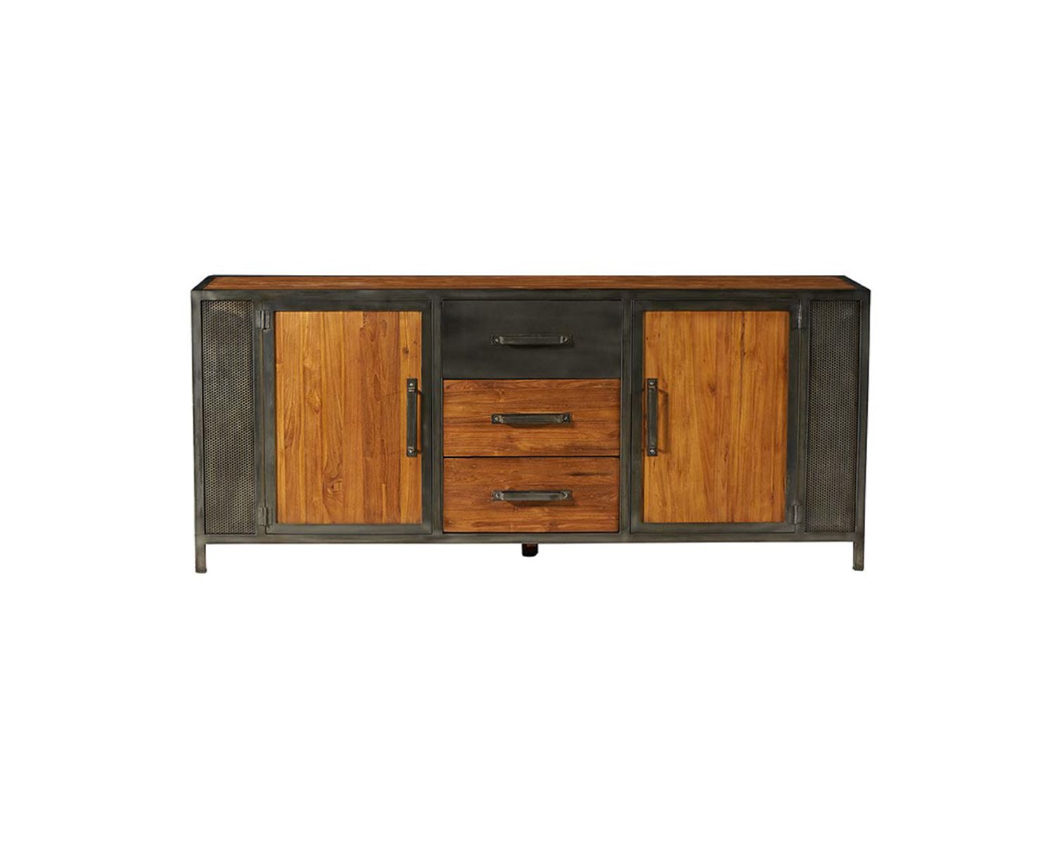Credenza "Talmo" in teak massiccio di recupero e ferro anticato, 200 cm