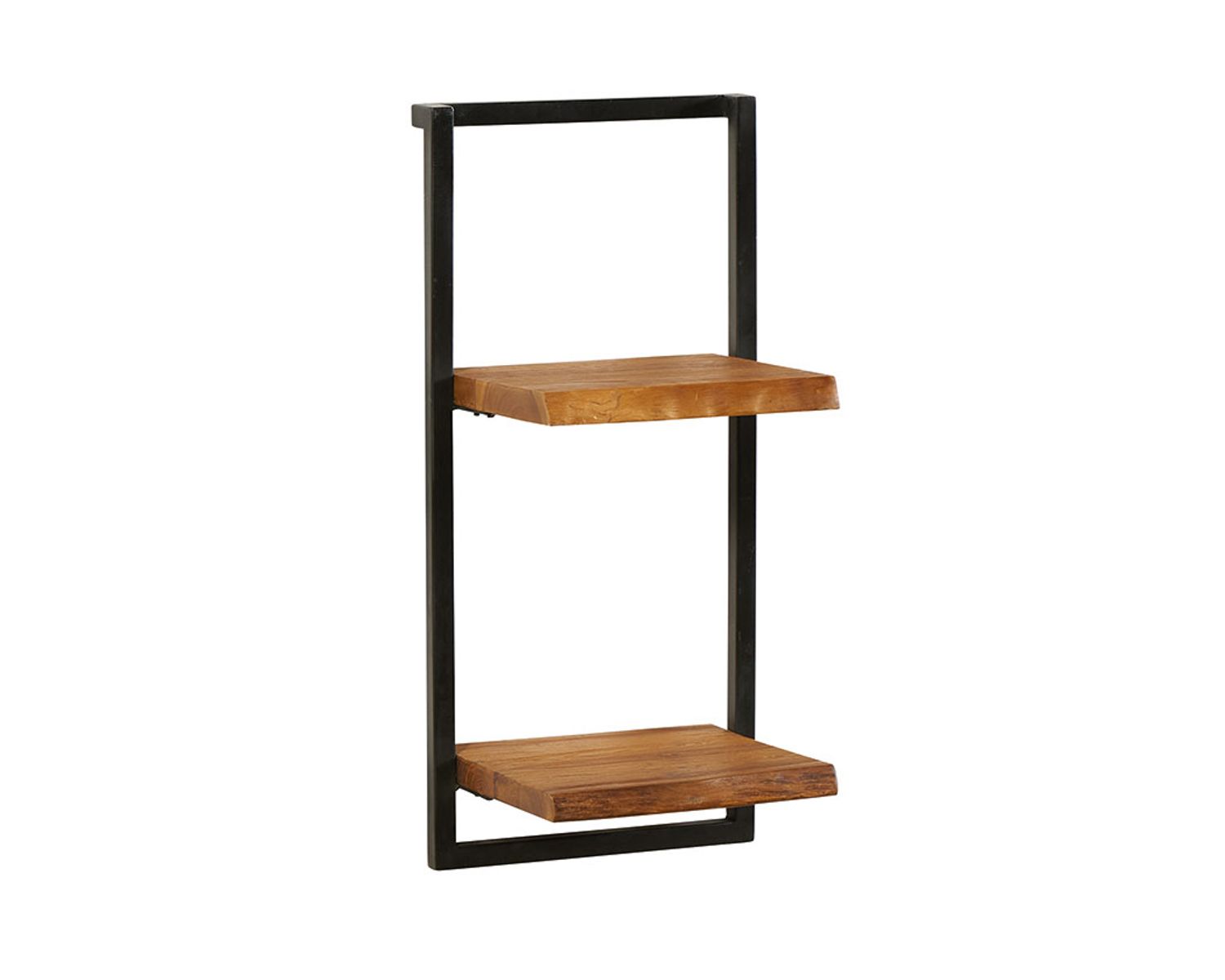 Mensola a muro "Ulva" con 2 ripiani in teak naturale rigenerato e metallo
