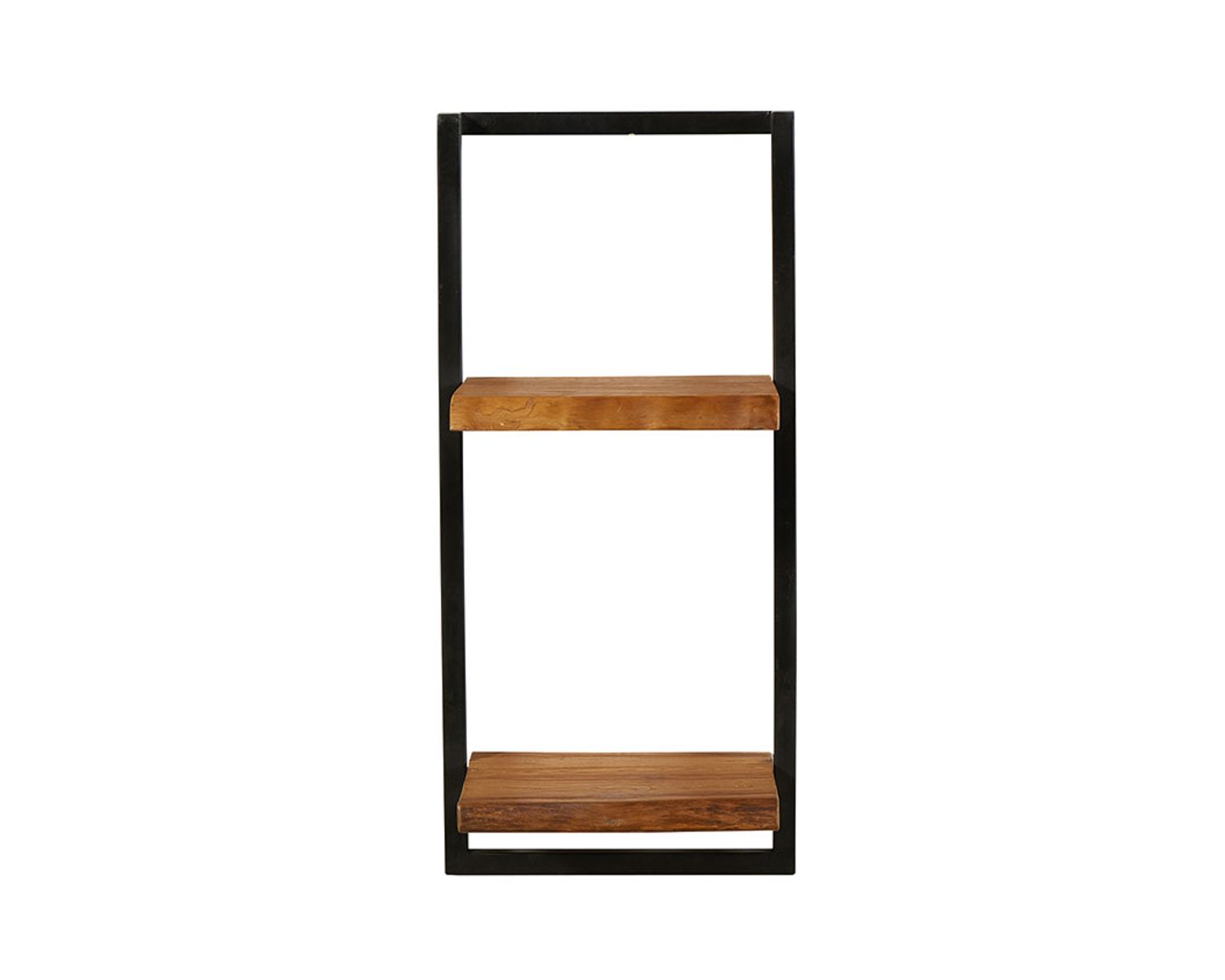 Mensola a muro "Ulva" con 2 ripiani in teak naturale rigenerato e metallo