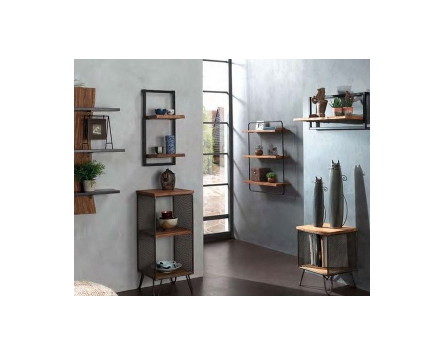 Mensola a muro "Tahara" in teak naturale rigenerato e metallo