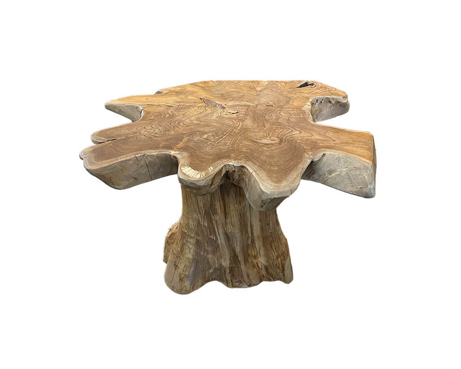 Tavolino "Farmer" in radice di teak di recupero con gamba centrale