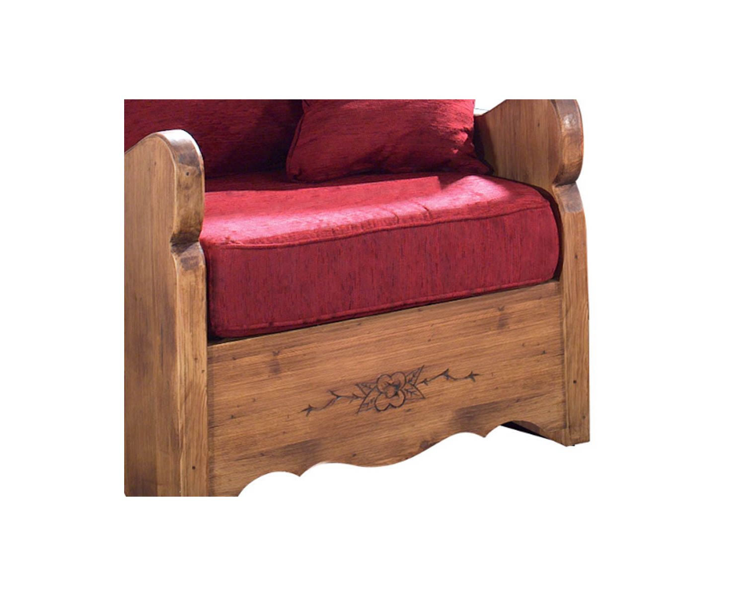 Poltrona in stile rustico in pino massiccio e tessuto "Alaska" a scelta