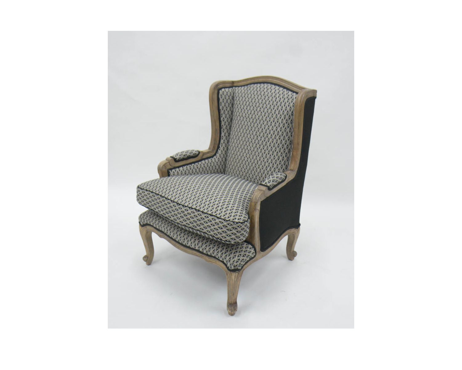 Sedia da pastore "Sofia" in legno massiccio e tessuto a rombi bianchi e neri