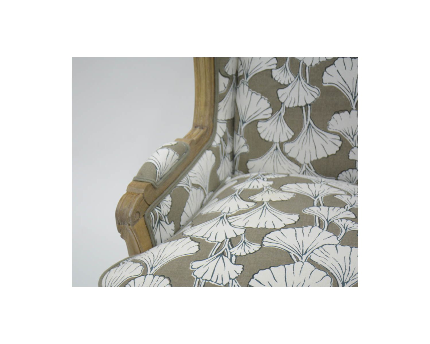 Sedia da pastore "Sofia" con stampa ginko color tortora e crema, ultraconfortevole