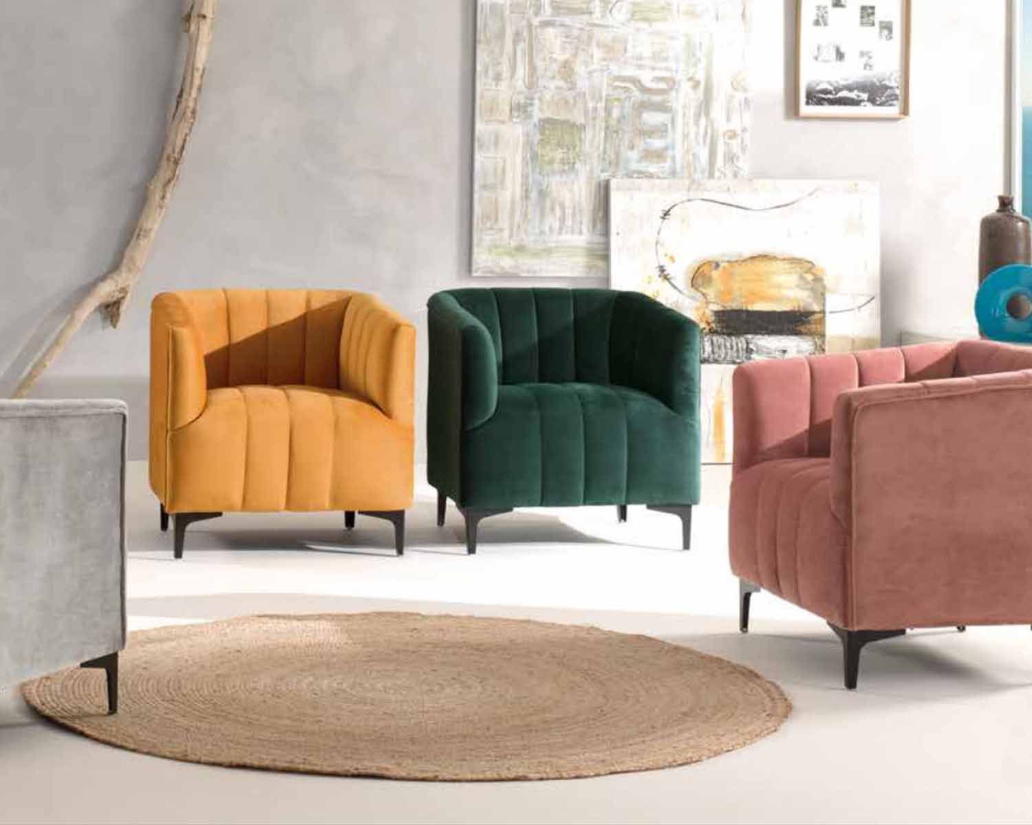 Poltrona cabriolet "Roster" in tessuto verde e design retro chic