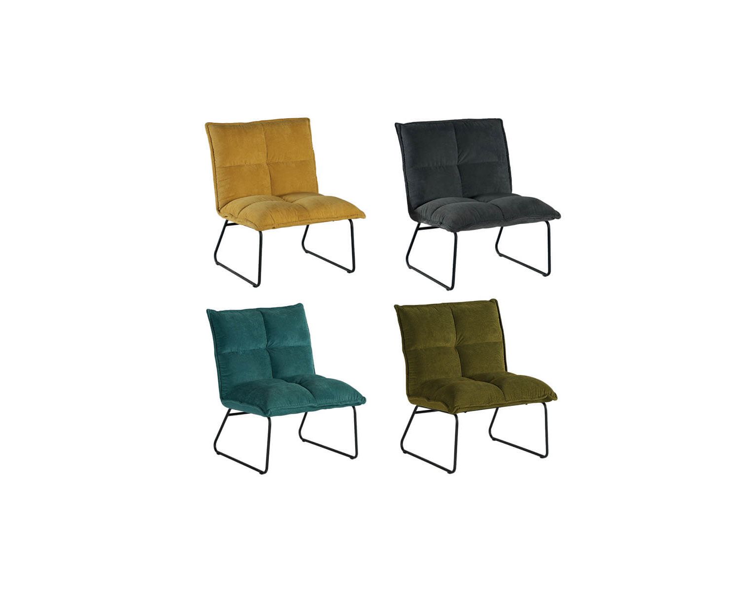 Set di 2 poltrone basse "Calgari" in tessuto grigio e design in metallo