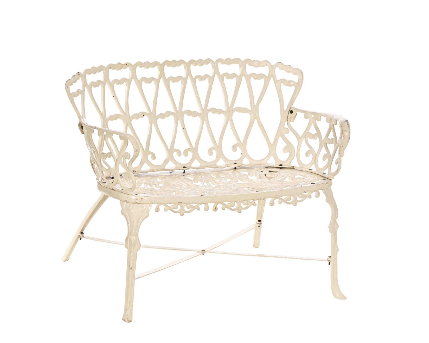 Panchina da giardino "Gardénia" in stile retrò in ferro battuto bianco antico 1m