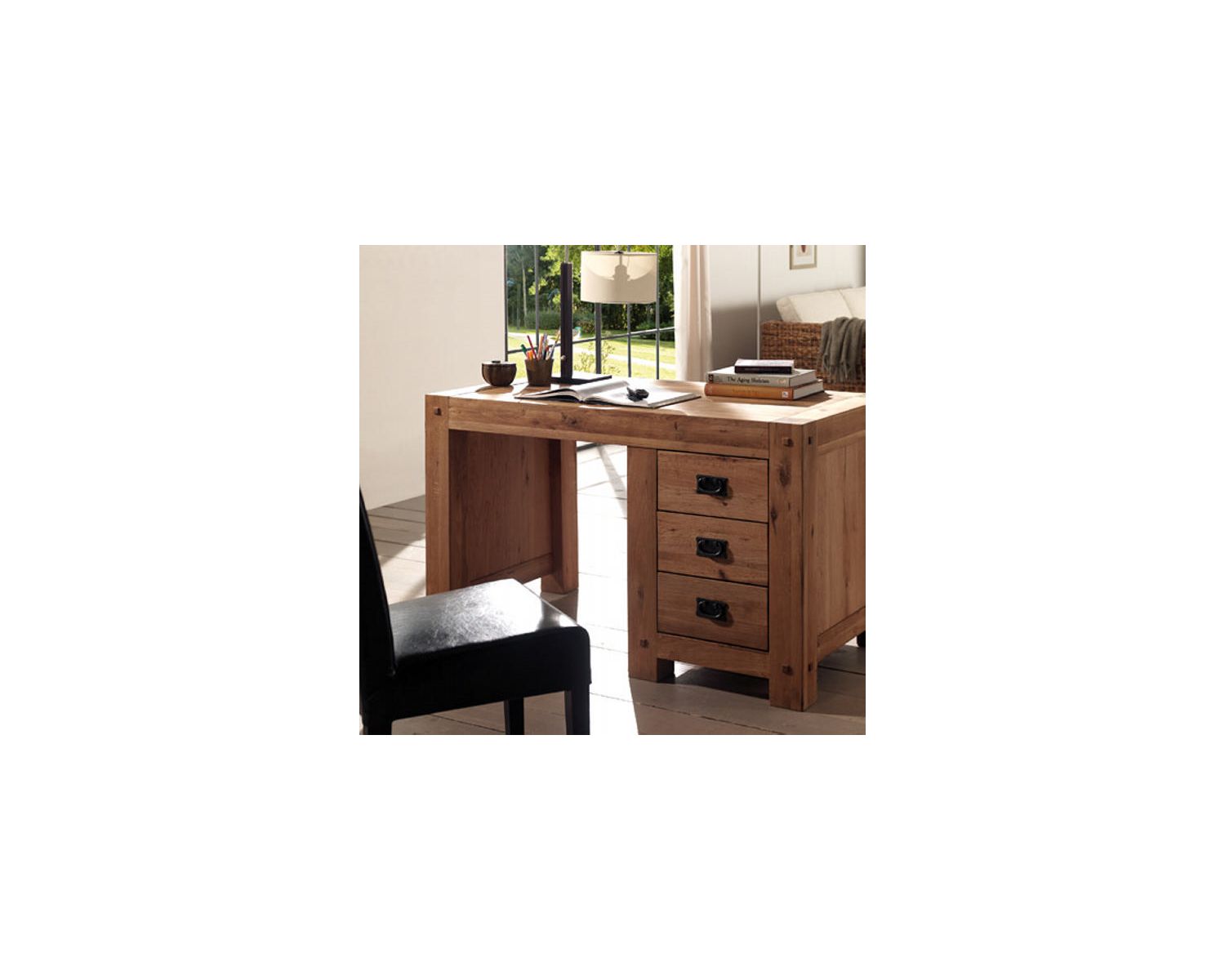 Scrivania classica a 3 cassetti in rovere massiccio oliato Lodge Casita