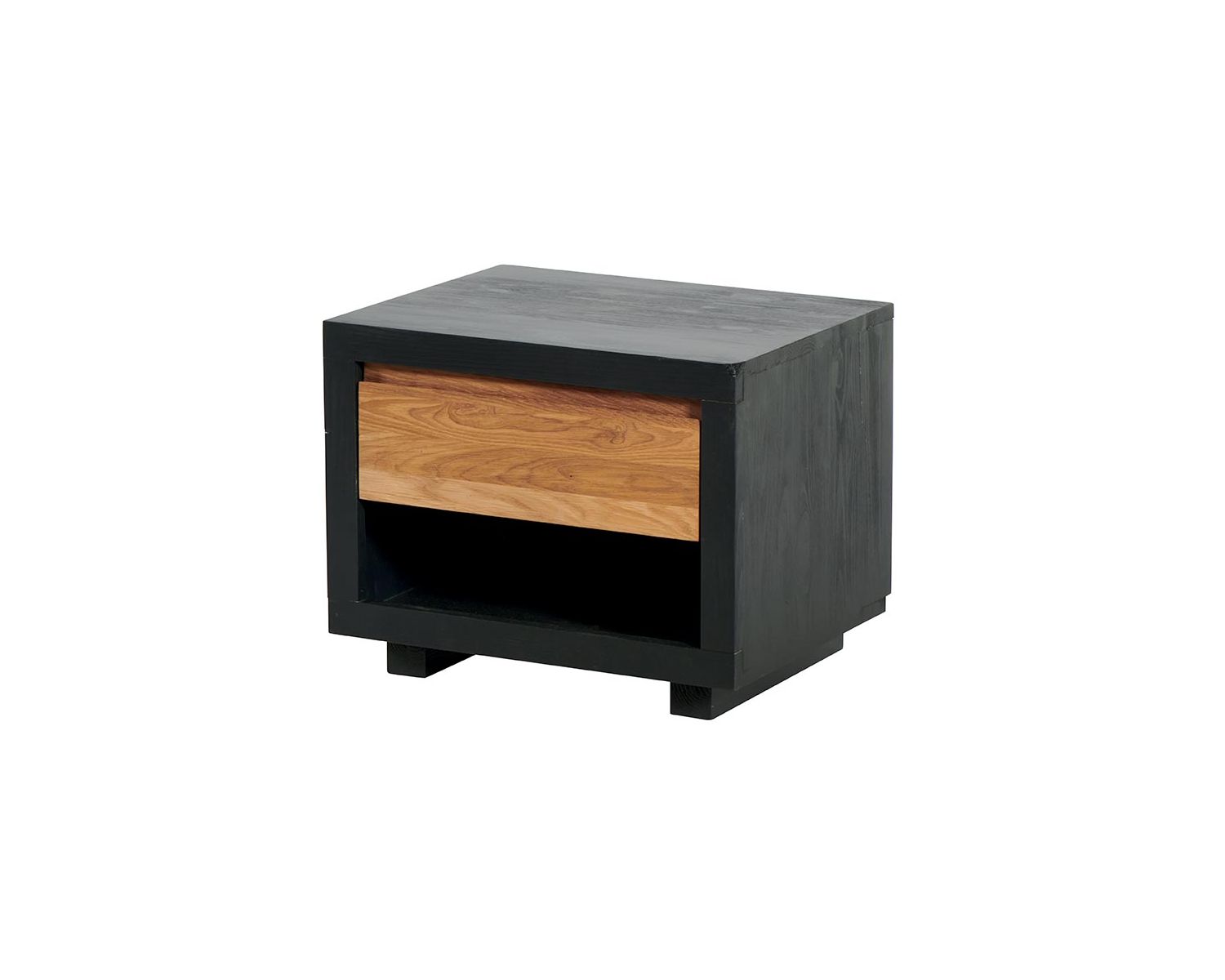 Comodino "Flix" in pino massiccio e rovere, legno e nero, 1 cassetto