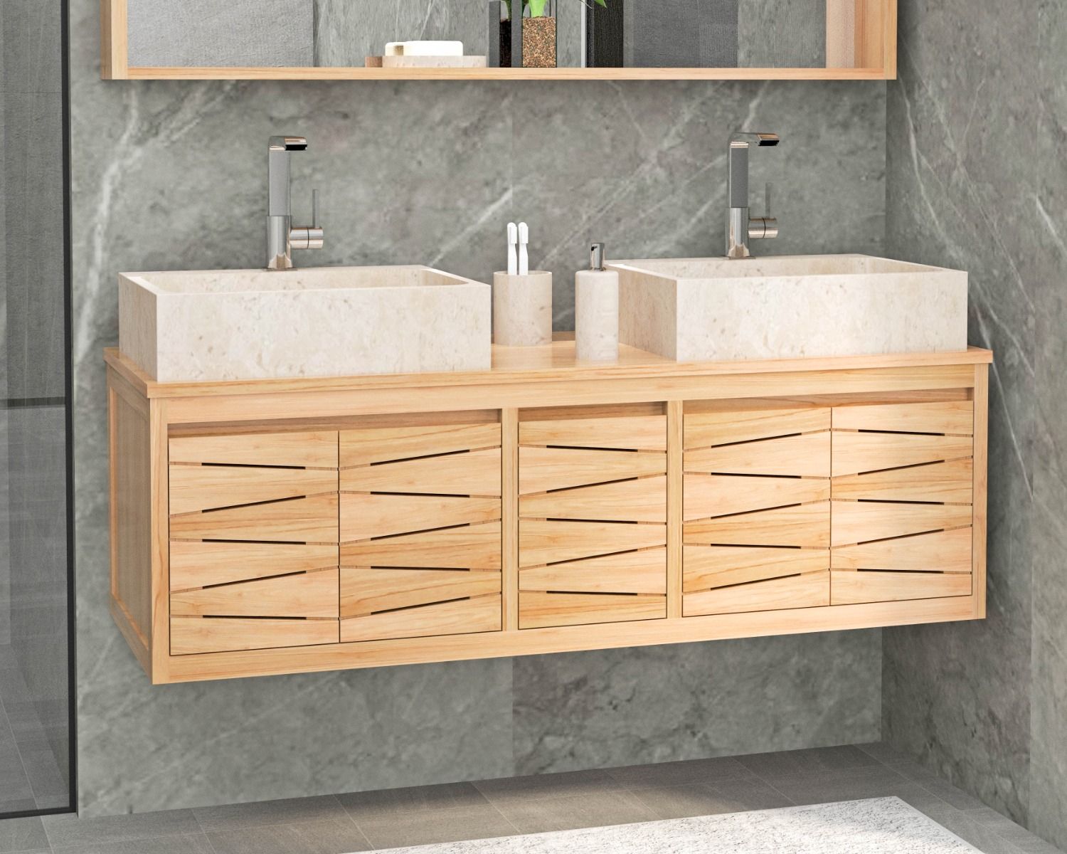 Mobiletto sospeso in teak "Moho" 140 cm