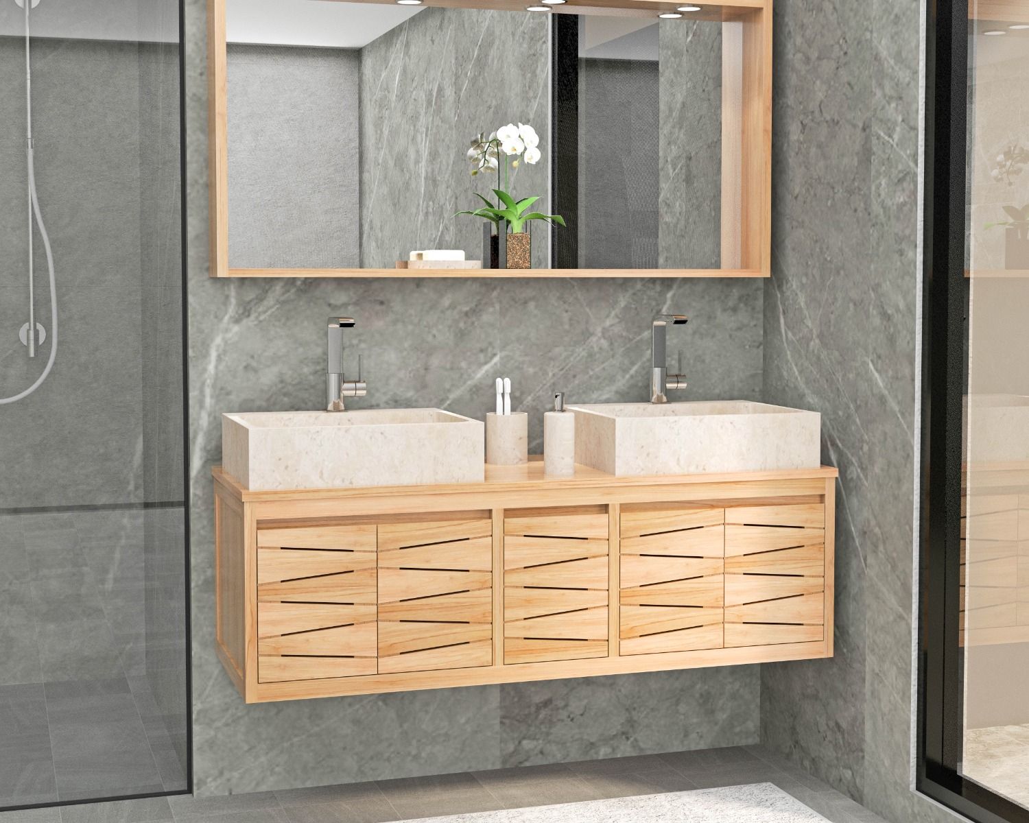 Mobiletto sospeso in teak "Moho" 140 cm