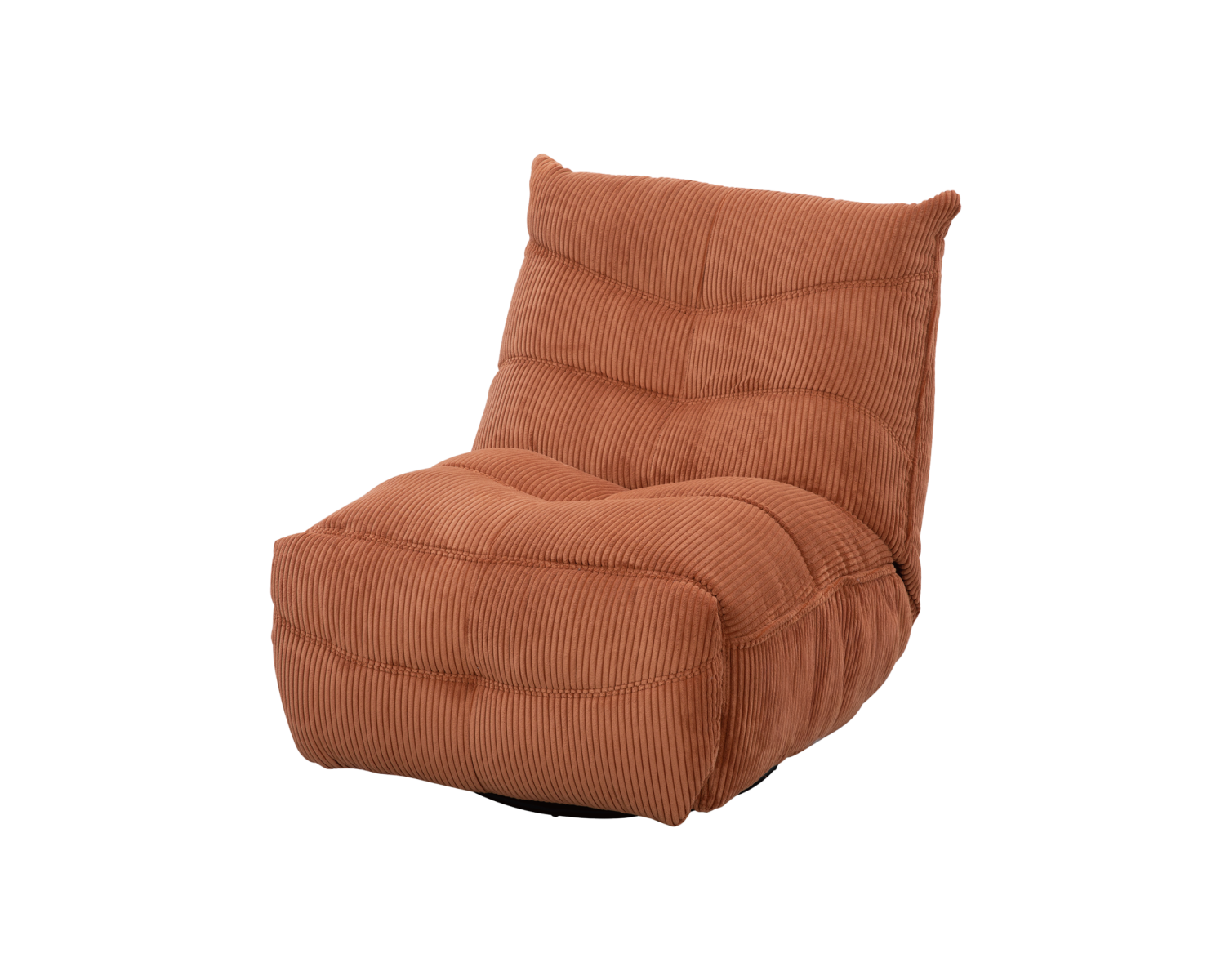 Poltrona avvolgente "Cascada" in velluto a coste color terracotta con poggiapiedi ribaltabile