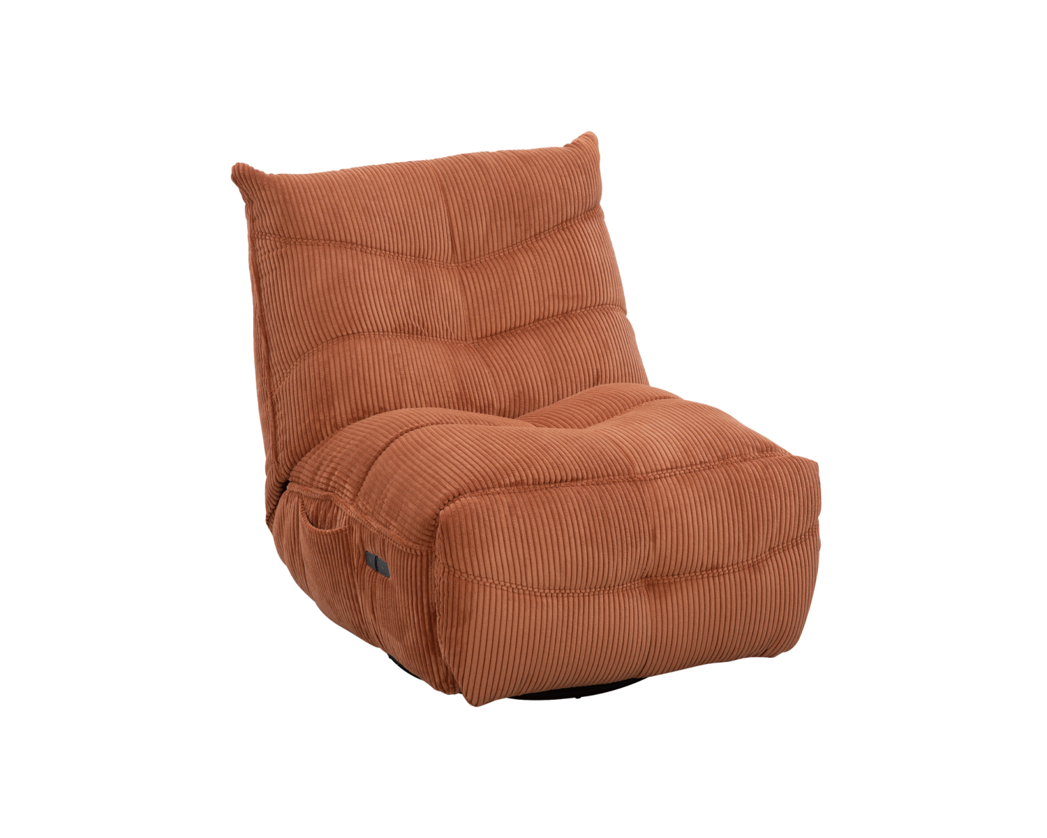 Poltrona avvolgente "Cascada" in velluto a coste color terracotta con poggiapiedi ribaltabile