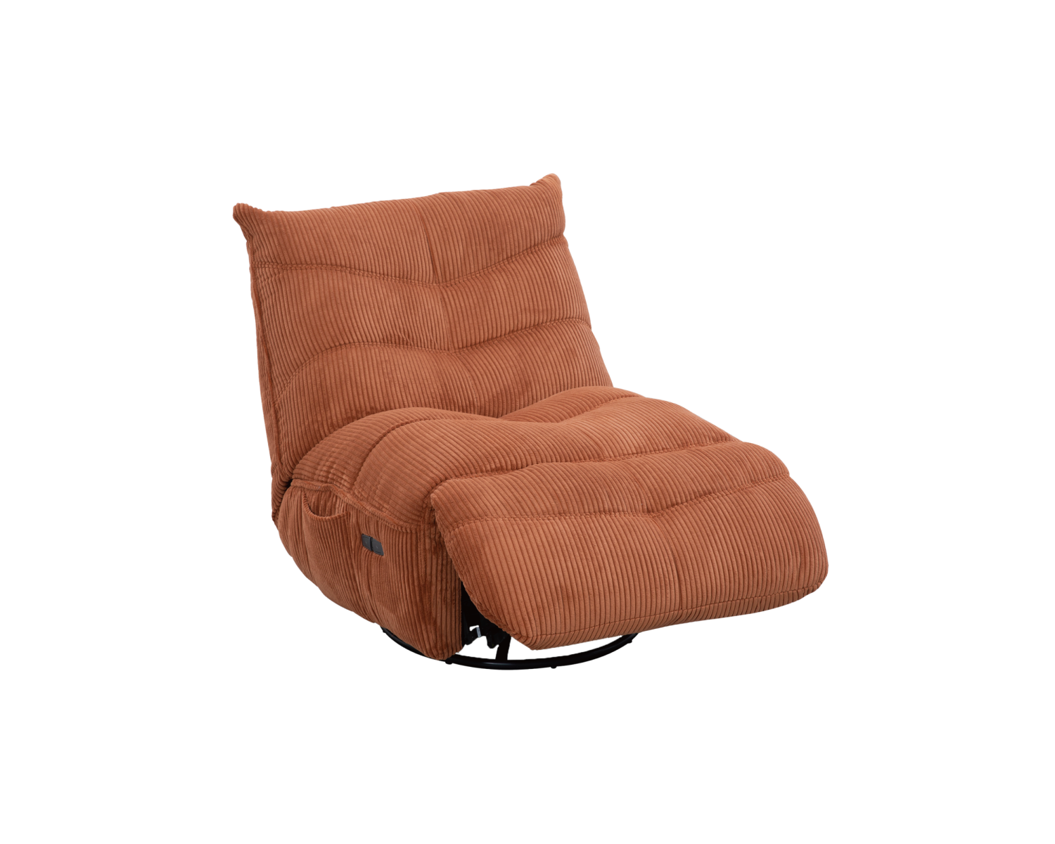 Poltrona avvolgente "Cascada" in velluto a coste color terracotta con poggiapiedi ribaltabile