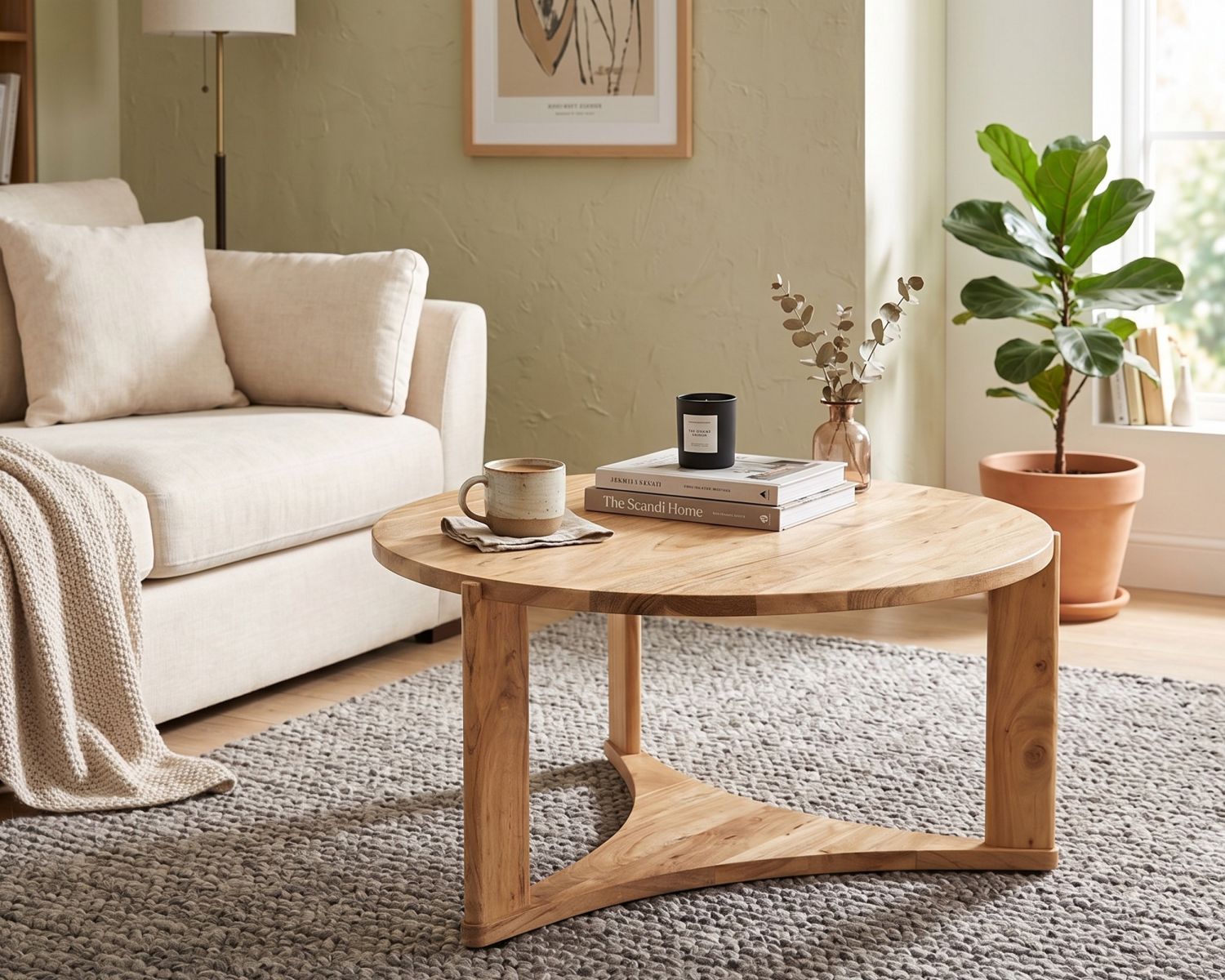 Tavolino rotondo "Trudy" in legno massiccio di acacia