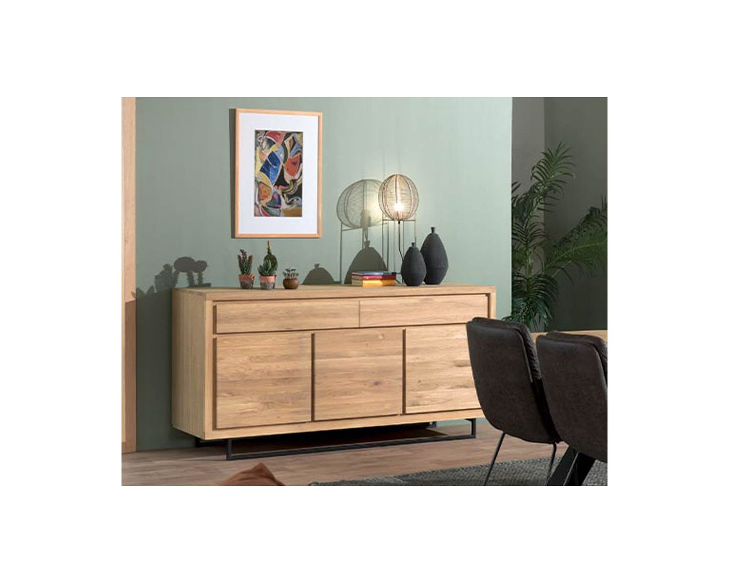 Credenza "Ripley" in stile moderno a 3 ante e 2 cassetti in legno e metallo